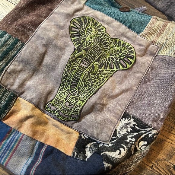 Patchwork Hippie Boho Bohemian Elephant Embroidered Crossbody Bag - Picture 2 of 6